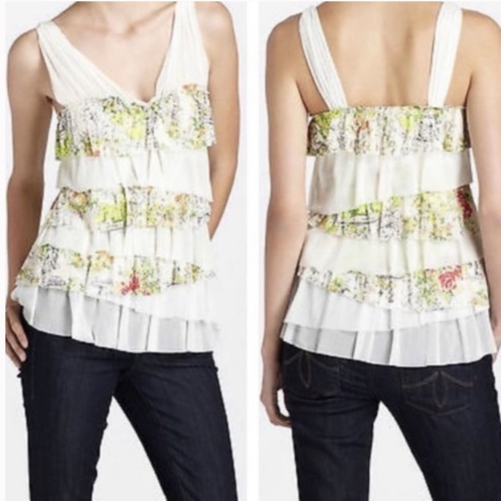 Anthropologie Weston Wear Garden Sketch Tiered Ruffle Tank Top Cami Size: L